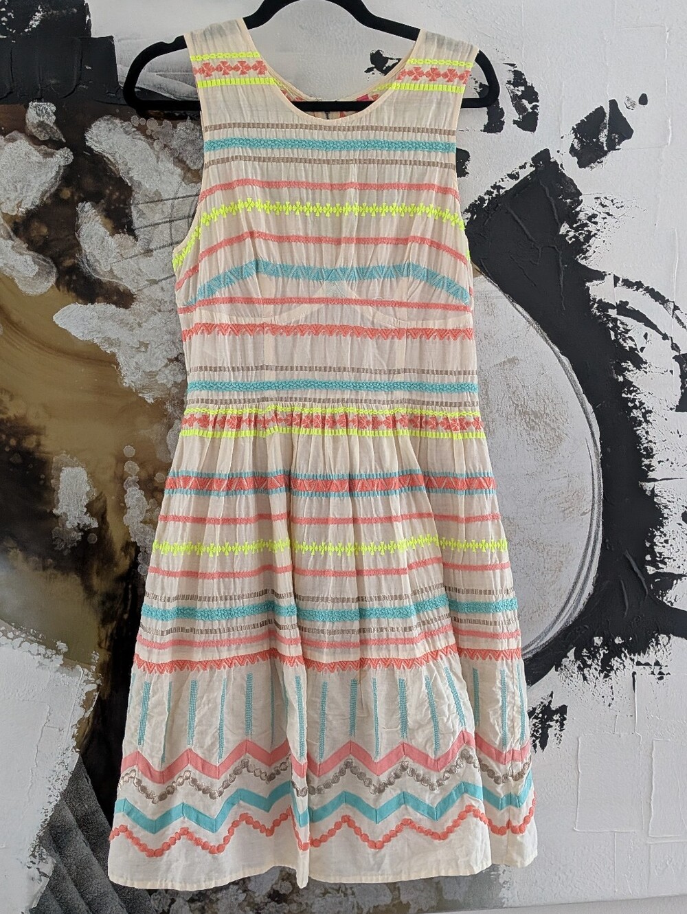 Plenty by Tracy Reese Anthropologie Sunglow Embroidered Striped Flare Dress 10